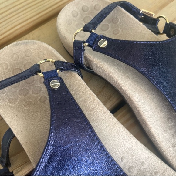 VIONIC Kirra Metallic Blue Sandal Comfort T Strap Thong Ankle Strap 7.5 Navy - Picture 10 of 10